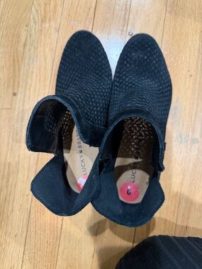 Lucky Brand Black Suede Perforated Ankle Booties